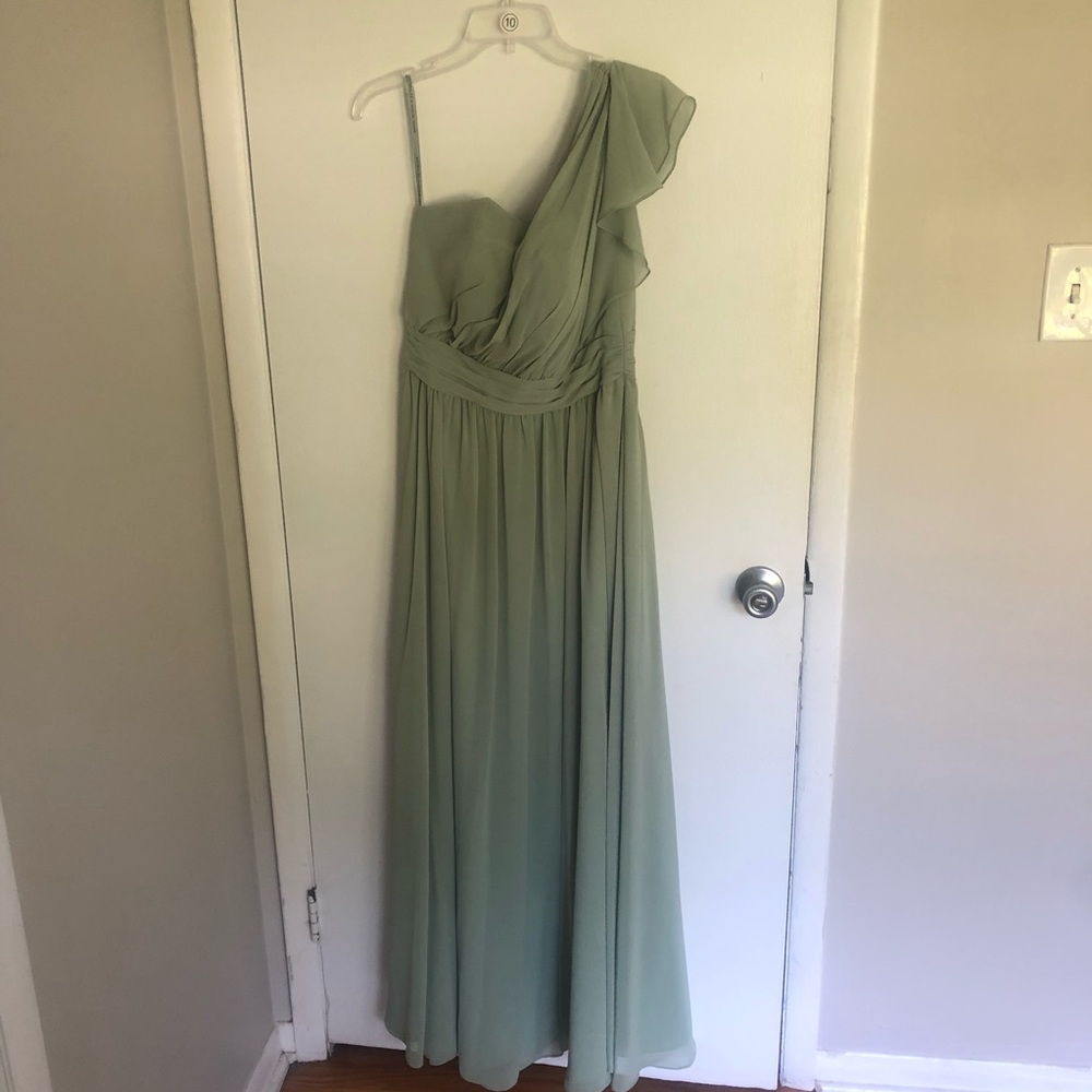 One-Shoulder Morilee Gown sage green